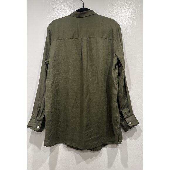 GAP Green Linen Boyfriend Shirt Women’s Size Large Button Front Long Sleeve Boho - Picture 3 of 7
